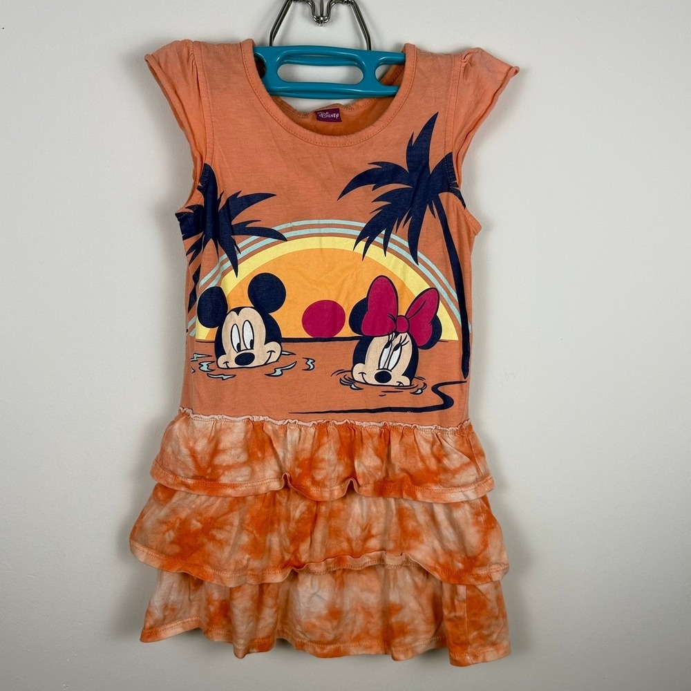 ✨3 for $15 Disney Mickey Minnie Mouse Girls Orange Tie Dye Ruffle Dress Size 6